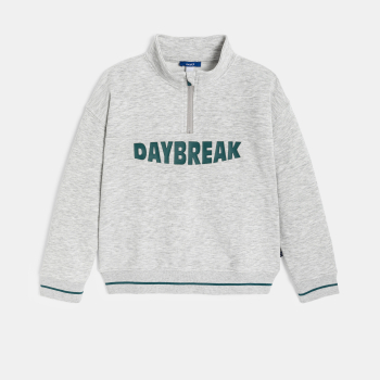 Sweat-shirt col montant à message gris chiné Garçon