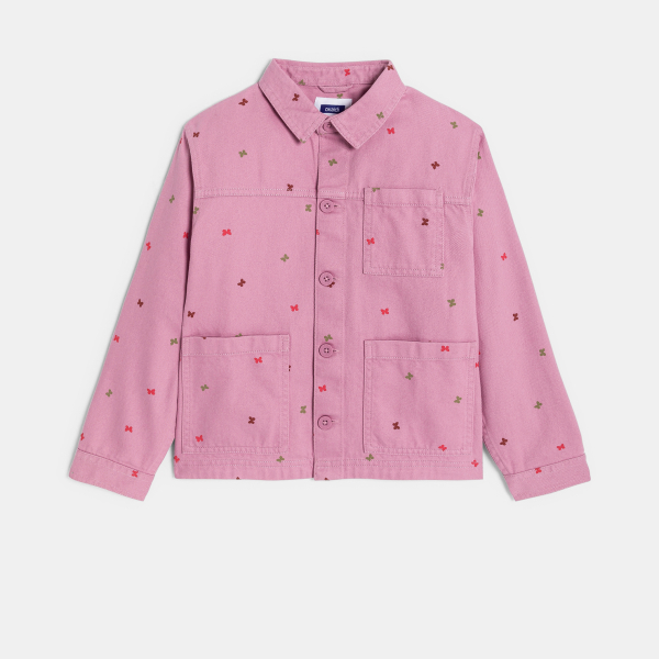 Veste en toile motif papillon rose Fille
