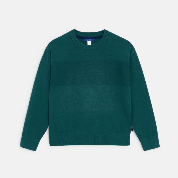 Pull col rond uni vert Garçon