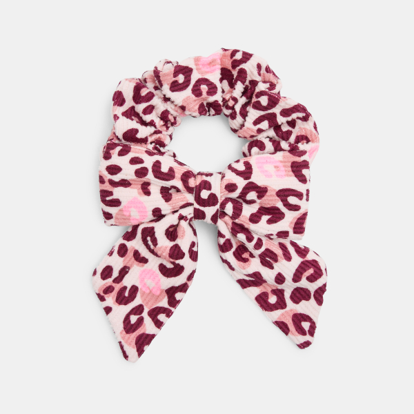 Chouchou nœud imprimé léopard rose Fille