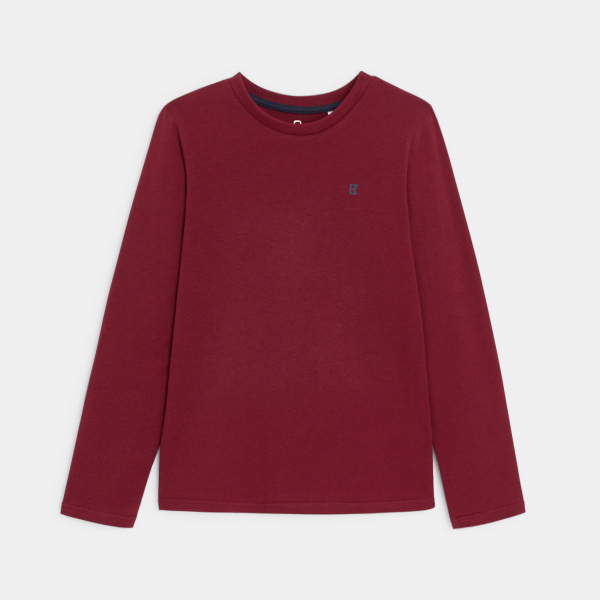 T-shirt manches longues uni rouge Garçon