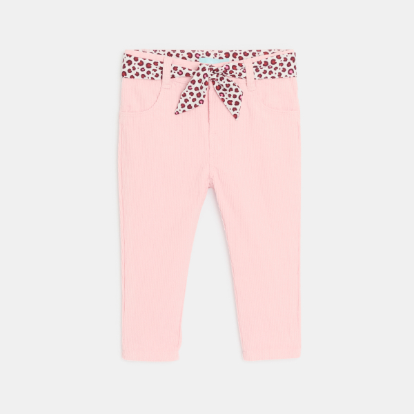 Pantalon velours ceinture léopard rose bébé fille
