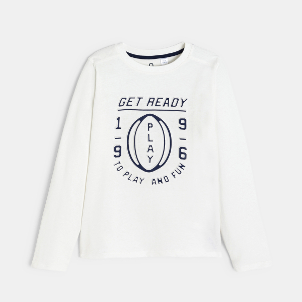 T-shirt manches longues à message blanc Garçon