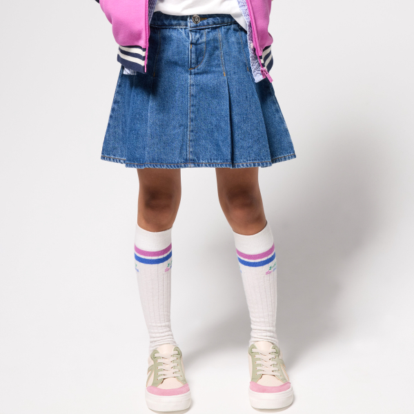 Jupe courte plissée en jean bleu Fille