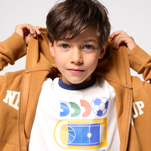 Sweat-shirt à capuche à message marron Garçon