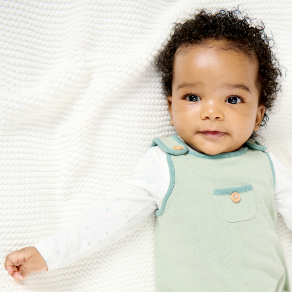 Salopette maille tricot et body vert bébé naissance garçon