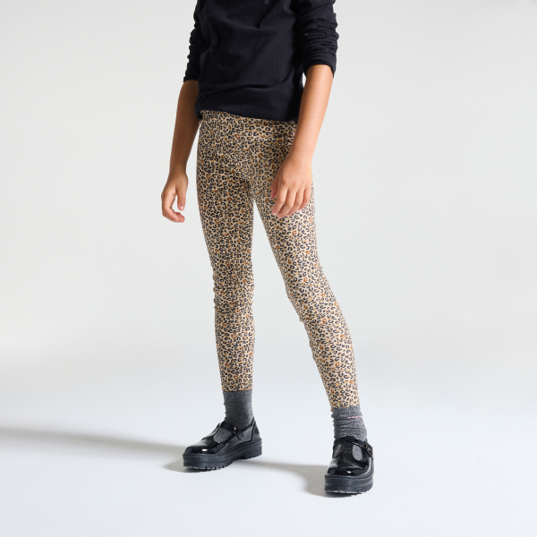 Leggings léopard en jersey marron Fille