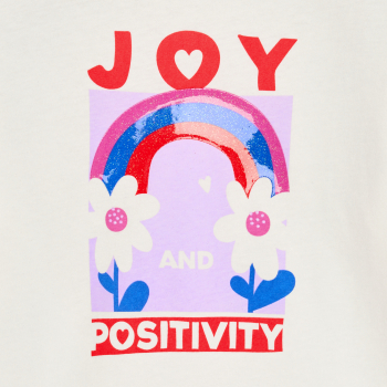 T-shirt manches longues à message blanc Fille