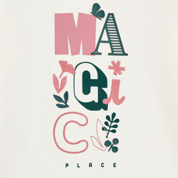 T-shirt manches longues à message blanc Fille