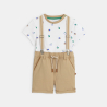 Bermuda à bretelles et t-shirt beige bébé garçon