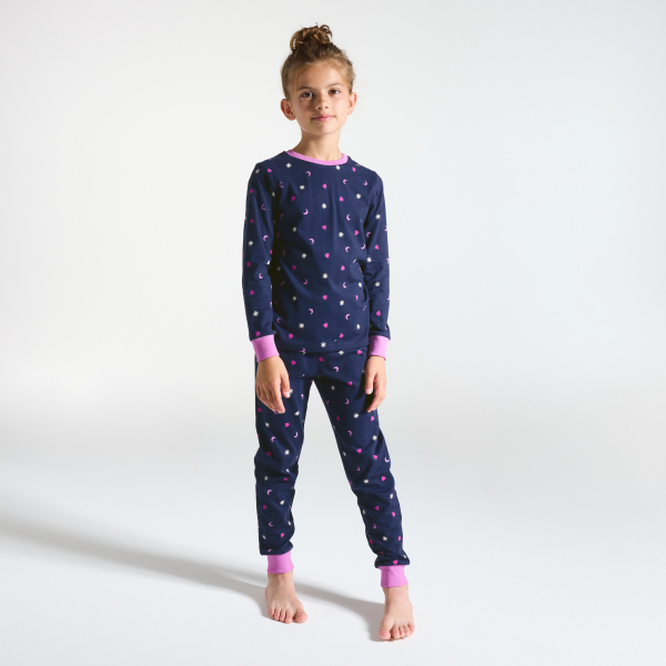 Pyjama 2 pièces en jersey imprimé bleu marine Fille