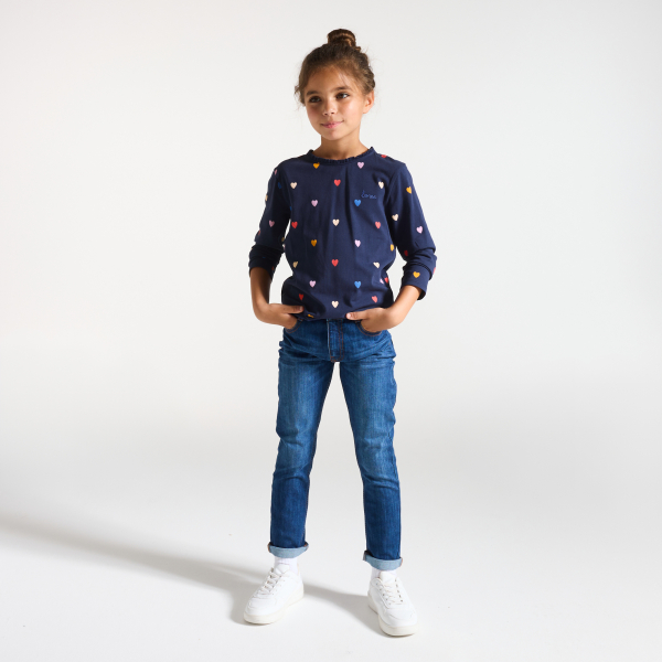 T-shirt fille bleu motifs colorés