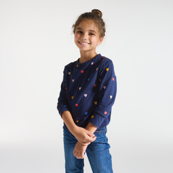 T-shirt fille bleu motifs colorés