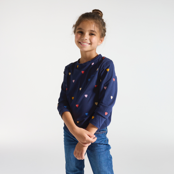 T-shirt fille bleu motifs colorés