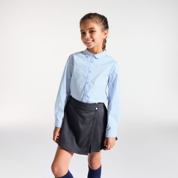 Chemise unie col Claudine turquoise fille