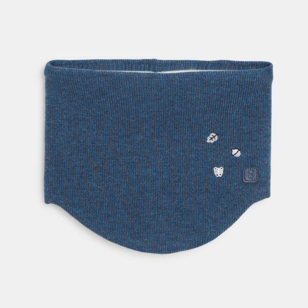 Snood tricot doublé soft boa animal bleu bébé garçon