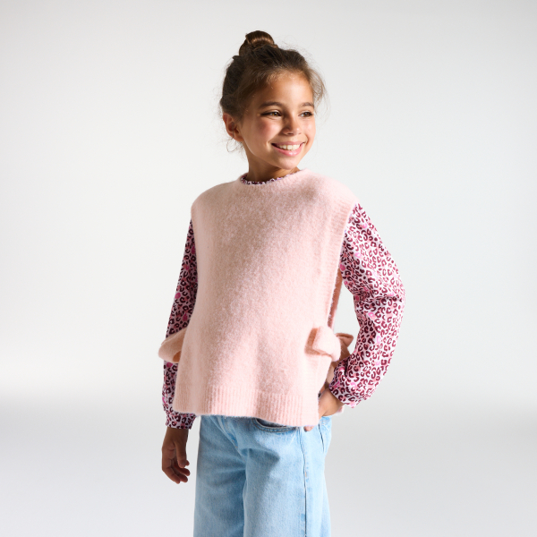 Pull poncho sans manches rose Fille