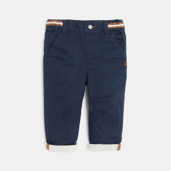 Pantalon coton taille élastiquée bleu marine bébé garçon