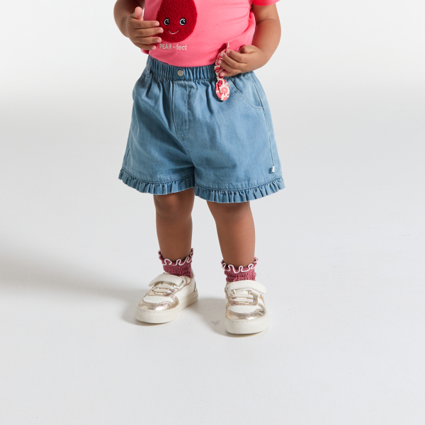 Short tencel bas volanté bleu bébé fille