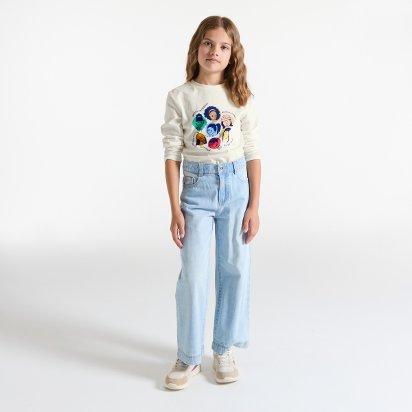 T-shirt manches longues à message blanc Fille