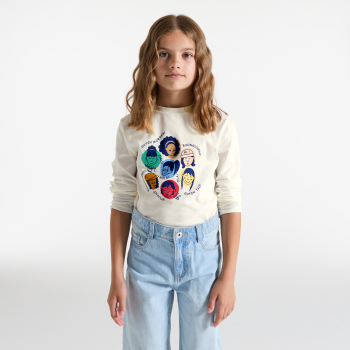 T-shirt manches longues à message blanc Fille