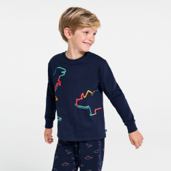 Pyjama 2 pièces en velours dinosaures bleu marine Garçon