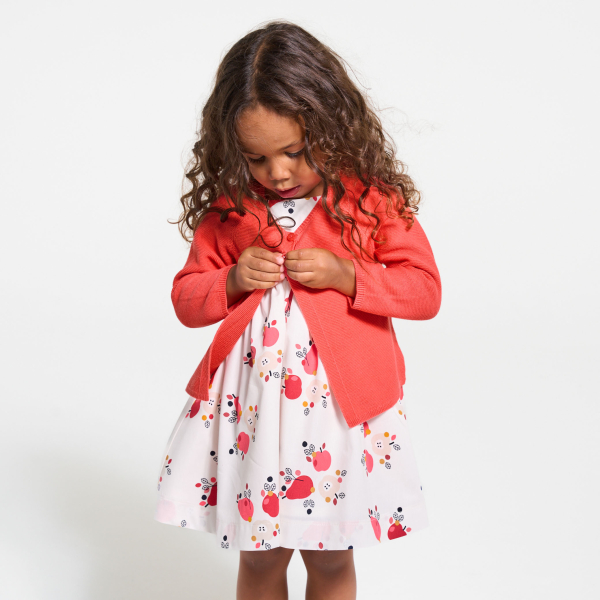 Gilet tricot à revers rose bébé fille