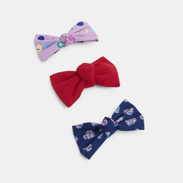 دبابيس شعر مُزينة بعقدة على شكل فراشة وبرسوم مطبوعة، باللون الرمادي/الأسود، للفتيات )مجموعة من 3 قطع(.