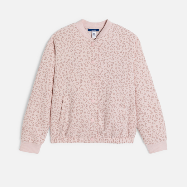 Blouson teddy maille imprimée rose fille