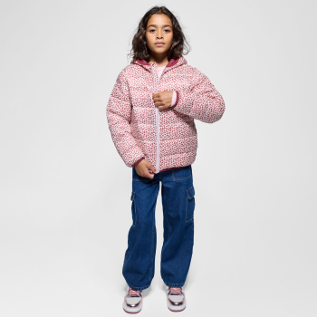 Doudoune à capuche imprimé léopard rose Fille