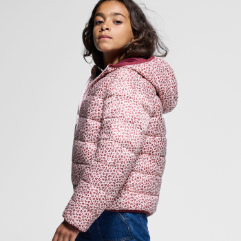 Doudoune à capuche imprimé léopard rose Fille
