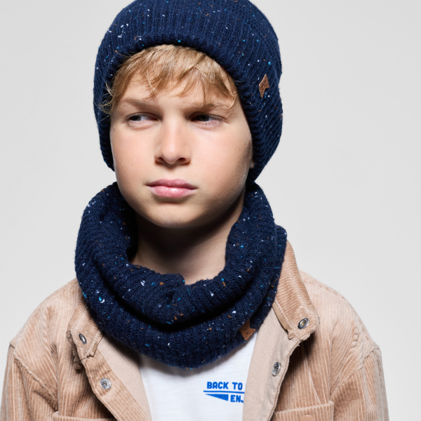 Snood côtelé uni bleu Garçon