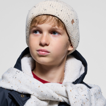 Bonnet chiné en maille côtelée beige Garçon