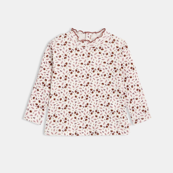 T-shirt côte plate col ondulé marron bébé fille