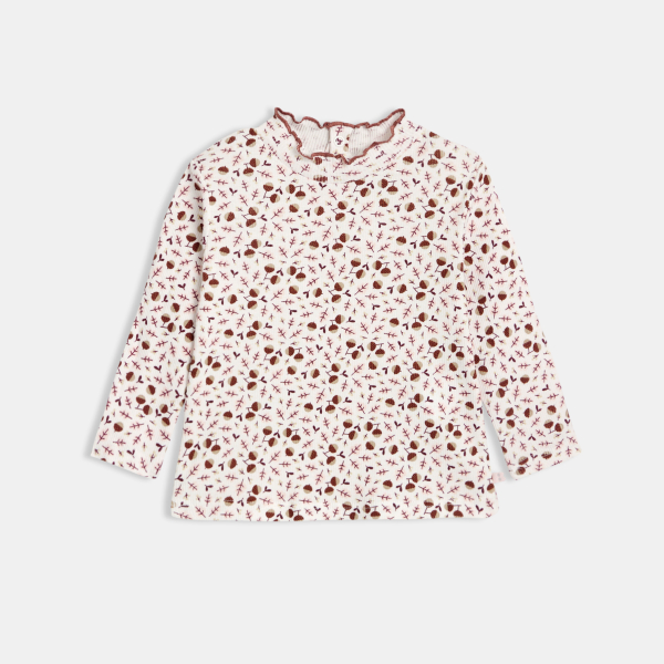 T-shirt côte plate col ondulé marron bébé fille