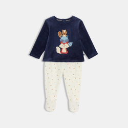 Pyjama velours animaux bleu bébé garçon