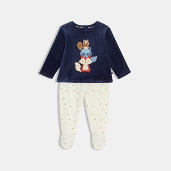 Pyjama velours animaux bleu bébé garçon