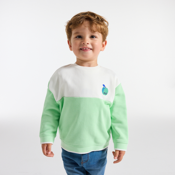 سويت شيرت ذو لونين مرسوم عليه طائر الطوقان أخضر، للطفل الرضيع