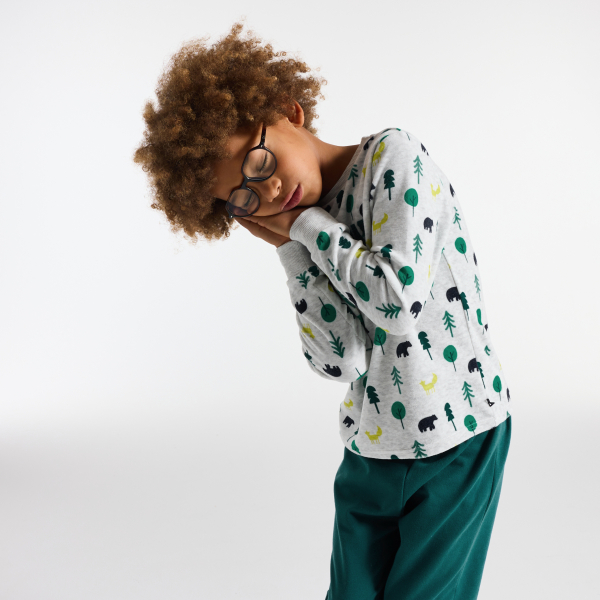 Pyjama 2 pièces en velours imprimé bleu canard Garçon