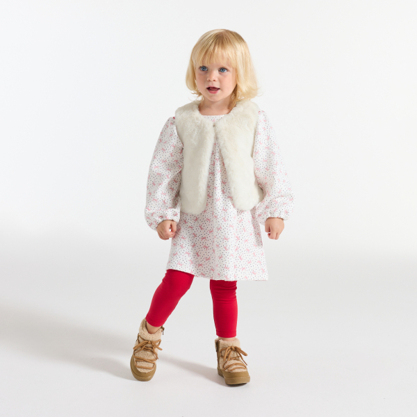 Gilet soft boa print floral blanc bébé fille