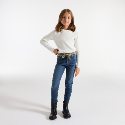 Jean skinny ceinturé bleu Fille