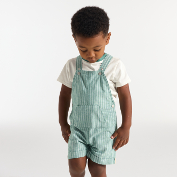 Salopette courte rayée et tee-shirt vert bébé garçon