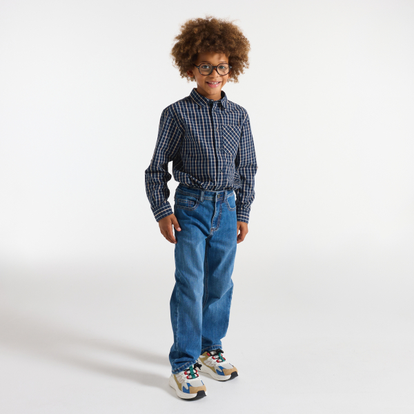 Chemise à carreaux bleu marine Garçon
