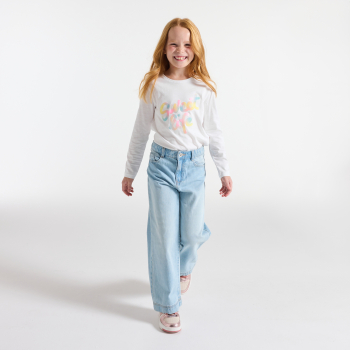 T-shirt manches longues à message blanc Fille